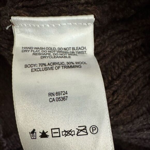 Columbia Women’s V-Neck Brown Sweater Size Large Cable Knit/Hand Knit Style - Picture 9 of 10